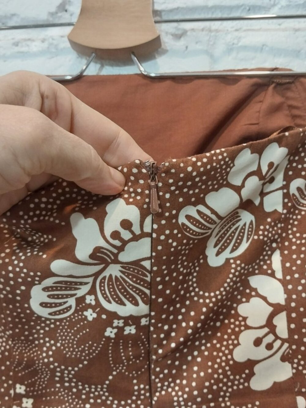 TABITHA Anthropologie Strapless Dress 6 S Brown Floral Fit Flare Cotton Lined - Picture 8 of 13